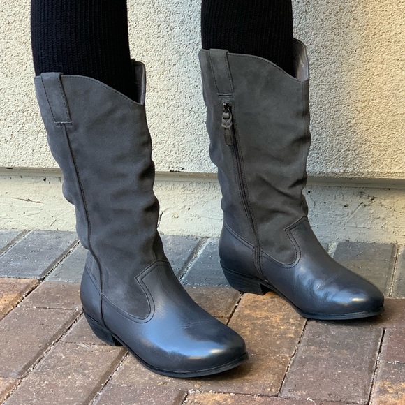 Wide Fit Distressed Charcoal Leather Cowboy Boots - Picture 3 of 6